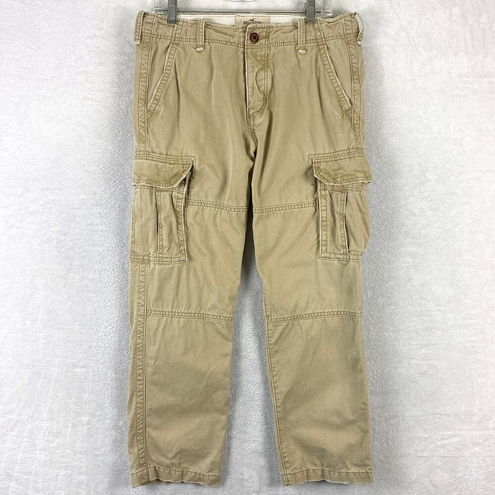VTG Hollister Cargo Pants Mens 32x30 (32x28) Khaki Distressed Military Skate Y2K